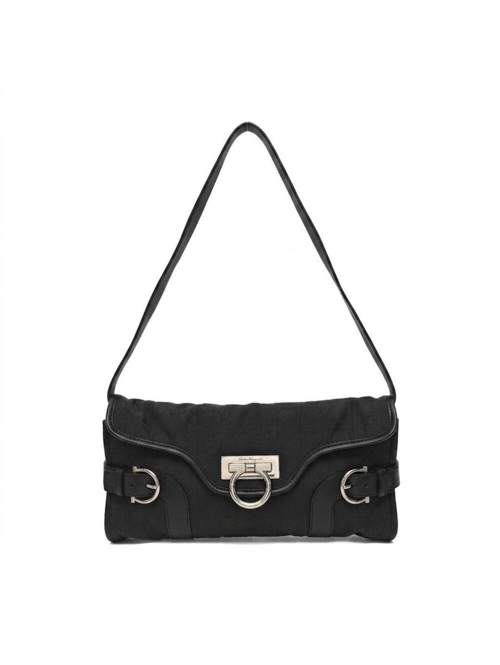 Salvatore Ferragamo Black Gancini Monogram Shoulder Bag